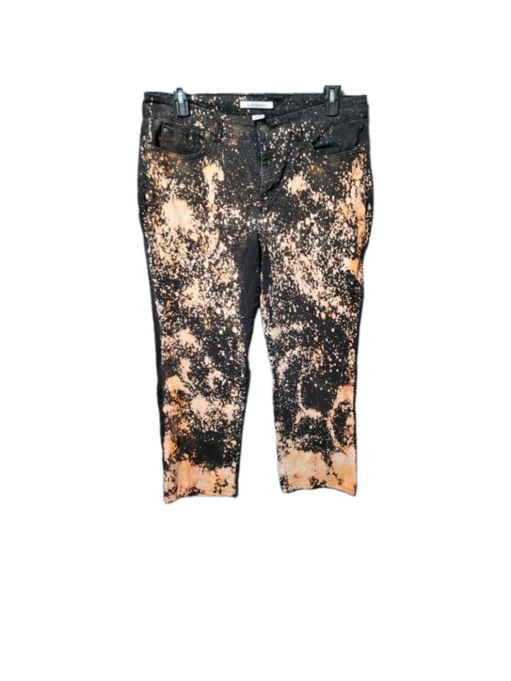 Vtg Y2K Croft&Barrow Womens Bleached Jeans 16 Stretch Straight Leg Black Orange - Picture 4 of 14
